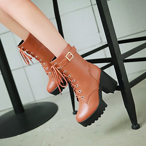 Women's Shoes Leatherette Chunky Heel Platform / Riding Boots Boots Outdoor / Office & Career / Casual