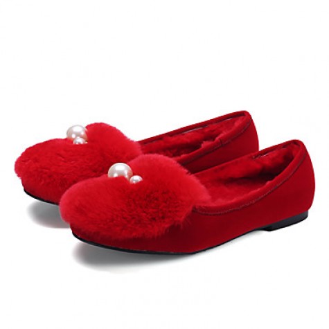 Women's Flats Spring / Fall / Winter Comfort Fur Outdoor / Dress / Casual Flat Heel Slip-on Black / Red Others