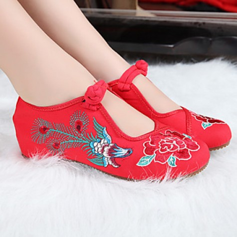 Women's Shoes Canvas Spring Summer Fall Mary Jane Comfort Flats Casual Flat Heel Buckle Flower Black Red Walking