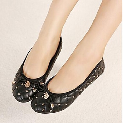 Women's Spring / Summer / Fall Round Toe Leatherette Casual / Dress Flat Heel Bowknot / Rivet Black / Blue / Beige