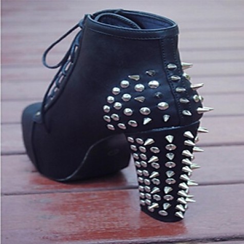 Women's Spring / Summer / Fall / Winter Heels / Closed Toe / Fashion Boots Leatherette Party & Evening / Dress Chunky HeelRivet / Lace-up