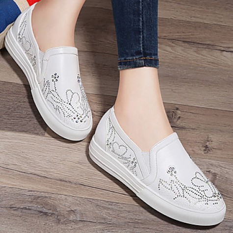 Women's Shoes Synthetic Spring / Fall / Winter Moccasin Totes Athletic / Casual Flat Heel Glitter Silver / White