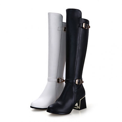 Women's Shoes Chunky Heel Riding Boots/Round Toe Boots Dress Black/White