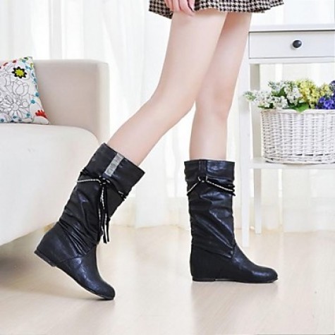 Women's Spring / Fall / Winter Fashion Boots / Comfort / Round Toe Leatherette Dress Flat Heel Tassel / Lace-up Black / Yellow / White