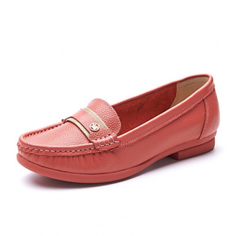 Women's Loafers & Slip-Ons Spring / Fall Moccasin / Round Toe Cowhide Outdoor / Casual Flat Heel driving shoes