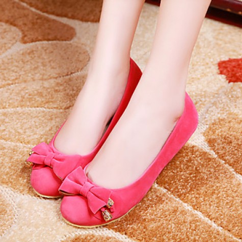 Women's Spring / Summer / Fall / Winter Ballerina Fleece Office & Career / Dress / Casual Flat Heel Bowknot Brown / Green / Red / Beige