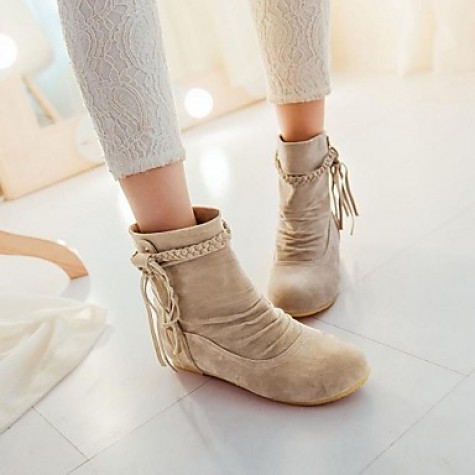 Women's Fall / Winter Round Toe / Fashion Boots Dress Flat Heel Tassel Black / Brown / Yellow / Beige