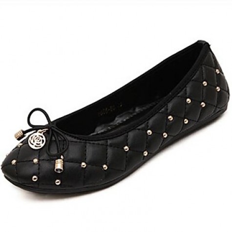 Women's Spring / Summer / Fall Round Toe Leatherette Casual / Dress Flat Heel Bowknot / Rivet Black / Blue / Beige